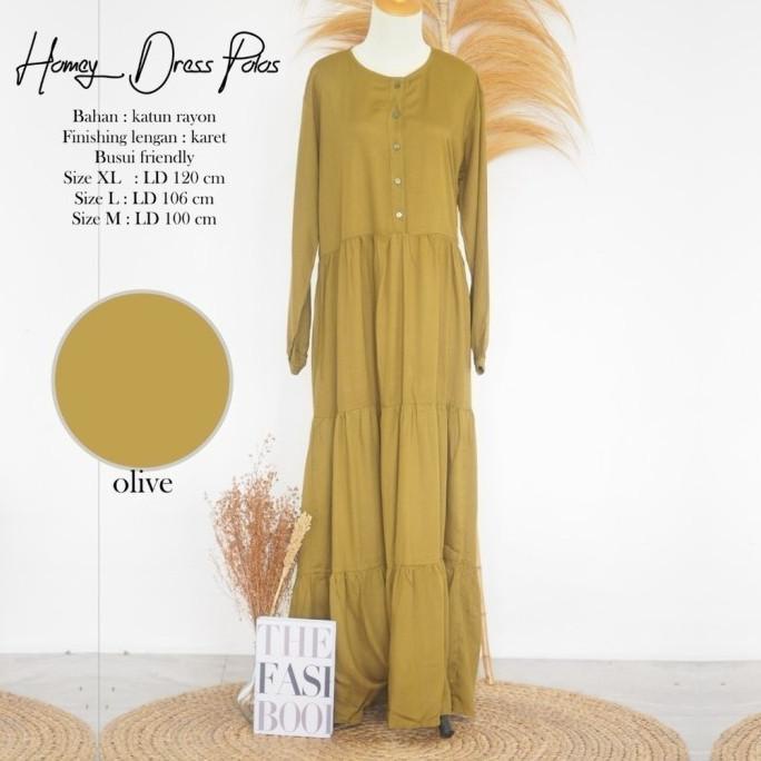 Homey Dress Gamis Polos Hitam dan Putih Gamis Katun Rayon Adem - Homey