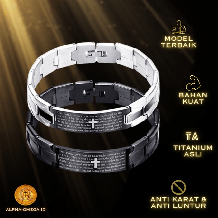 Gelang - Gelang Doa Bapa Kami Titanium Cowok Pria Kristen Katolik