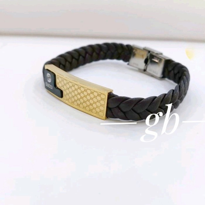 Gelang - Gelang Kulit Pria Titanium Merk Gucci