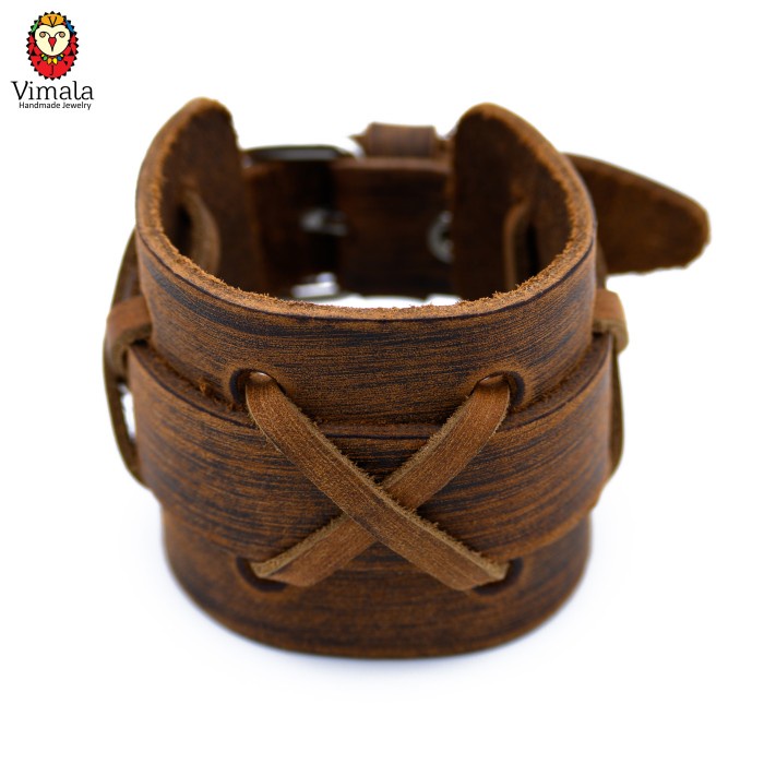 Gelang - Gelang Vintage Punk Kulit Asli Pria Wanita Adjustable