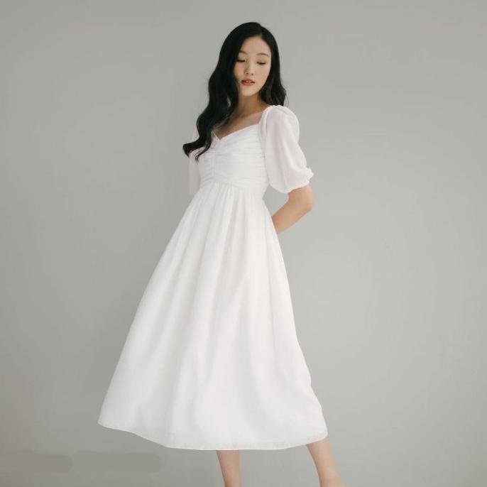 VINNA SABRINA DRESS KOREAN VINTAGE CASUAL WHITE