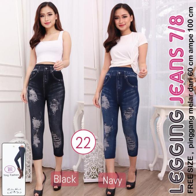 Celana Legging Jeans Wanita Jumbo 7/8 Leging Pendek Jegging Denim