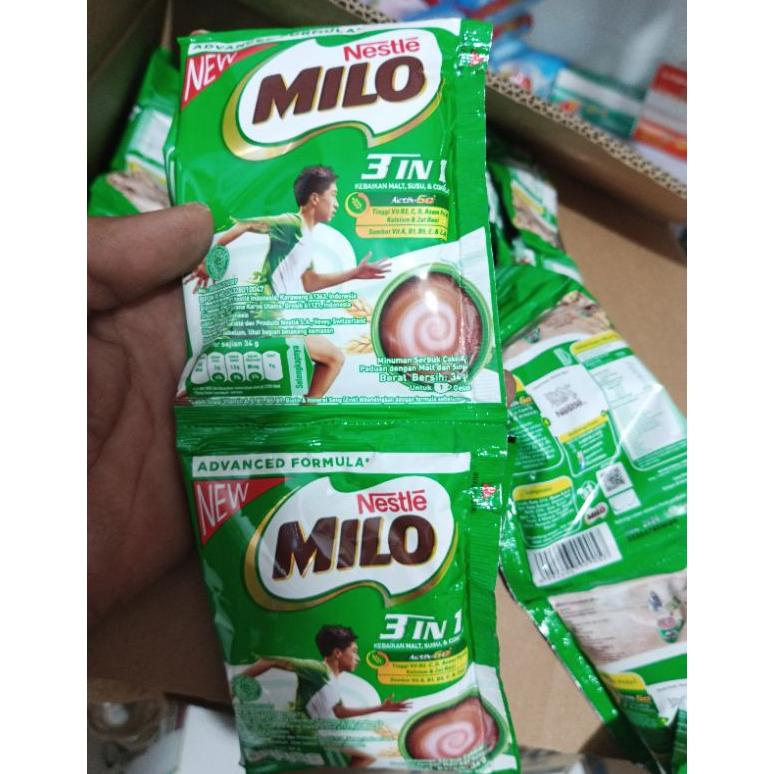 

Ready Milo JUMBO 34gr 3in1 1 Renceng isi 10 Sachet | Nestle Milo 3 in 1 Coklat Cokelat Promo Murah