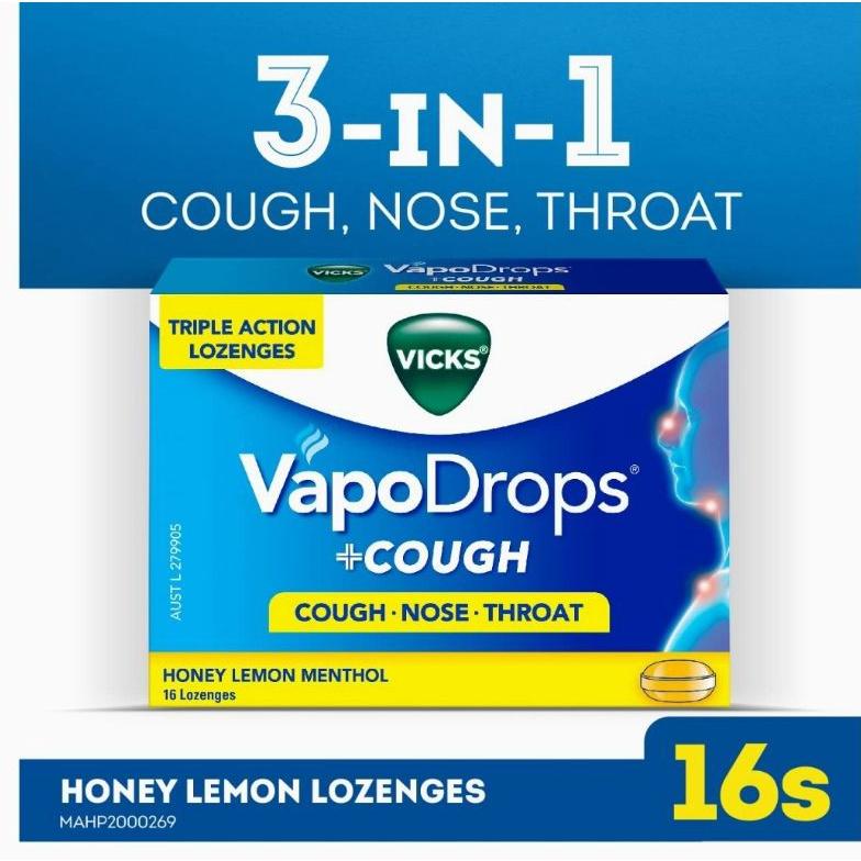 

Ready Vicks VapoDrops +COUGH Honey Lemon Menthol 16 Lozenges