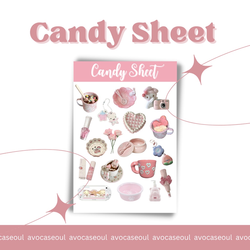 

sticker candy sheet aesthetic ins korea untuk dekorasi scrapbook, deco pola, journaling, phonecase, headphone, stiker lucu