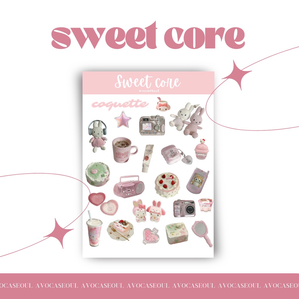 

sticker sheet sweet core sheet aesthetic ins korea untuk dekorasi scrapbook, deco pola, journaling, phonecase, headphone