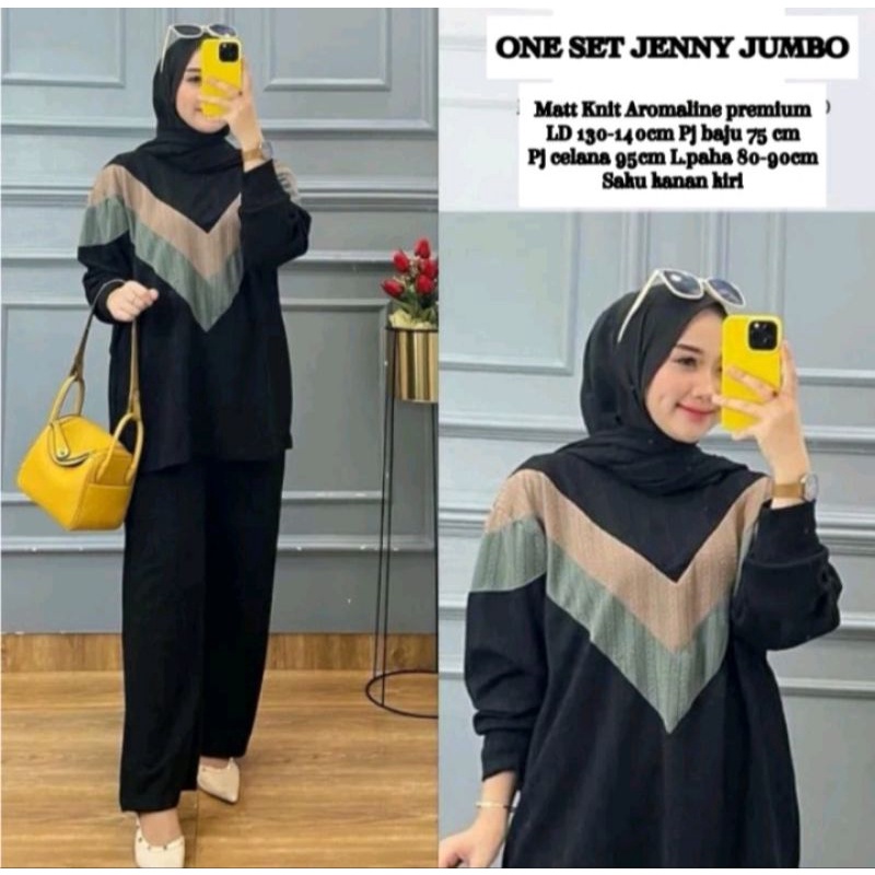 ONE SET KNIT PREMIUM ONE SET JENNIE KNIT JUMBO SETCEL JUMBO SETELAN KNIT PREMIUM