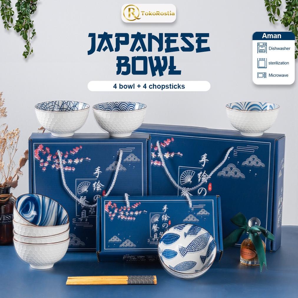Mangkok Jepang Keramik dan Sumpit Set 4 Hampers