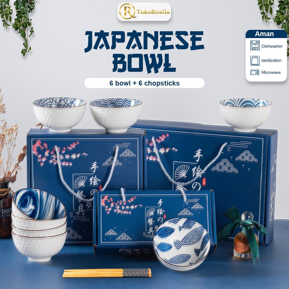 Mangkok Jepang Keramik dan Sumpit Set 6 Hampers