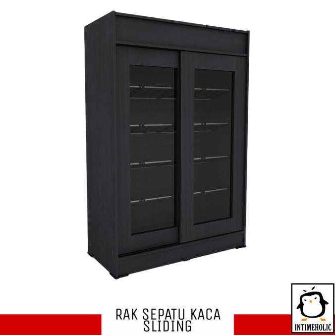 Lemari Sepatu Kayu Murah Rak Sepatu Kaca Sliding Enambukuku