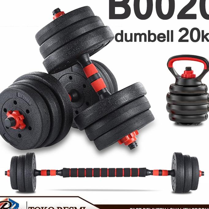 E-Buy Dumbbell Barbell Peralatan Fitness Set 20 Kg Dapat Dihubungkan Ke Lift Bar 6 In 1 Barbel Kettl