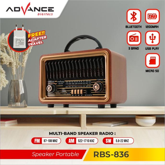 Speaker Advance RBS-836 Model Radio Tua Bluetooth Clasic Dengan Led