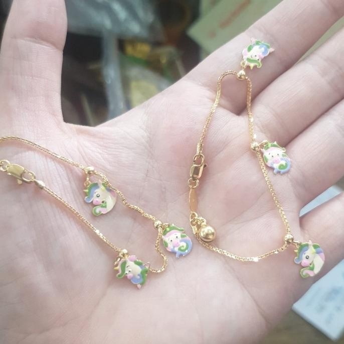 TERBARU GELANG ANAK BALITA KUDA PONY UNICORN RANTAI ITALY EMAS ASLI 375 8K 