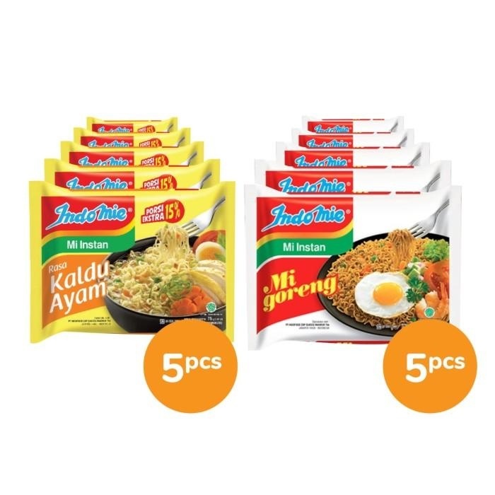 

Paket Indomie (Indomie Goreng 5Pcs + Indomie Kaldu Ayam 5Pcs) Best Seller