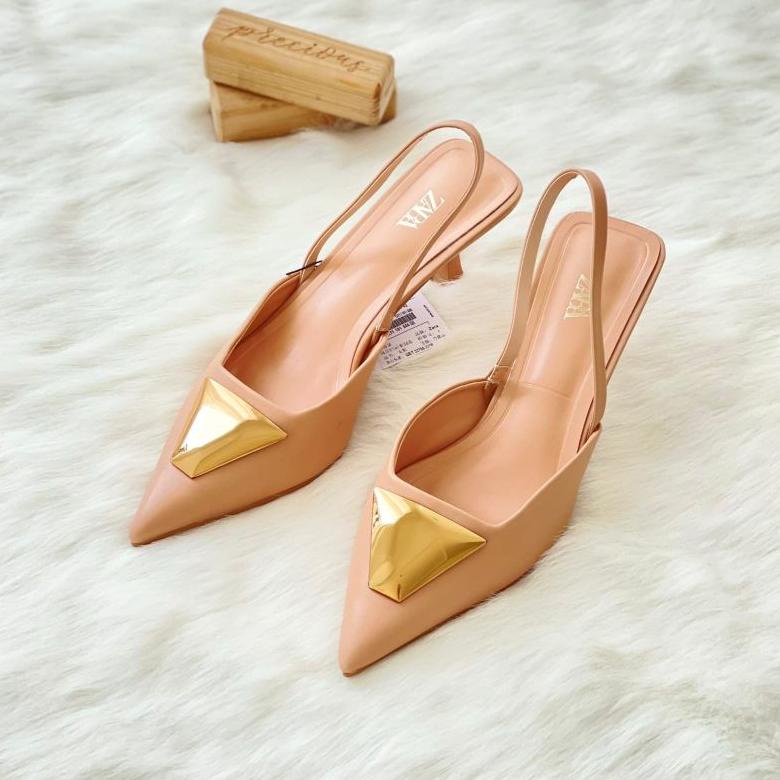 Sale Shoes Zara Sepatu Sandal Zara Heels 7 Cm Nude Gold Viral