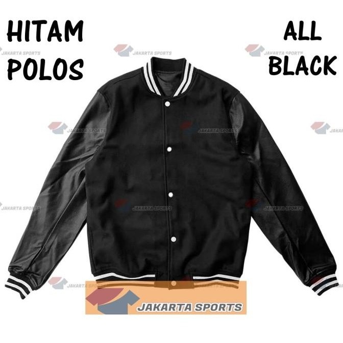 TERBARU JAKET VARSITY HITAM POLOS BASEBALL PRIA WANITA MURAH JACKET BOMBER 