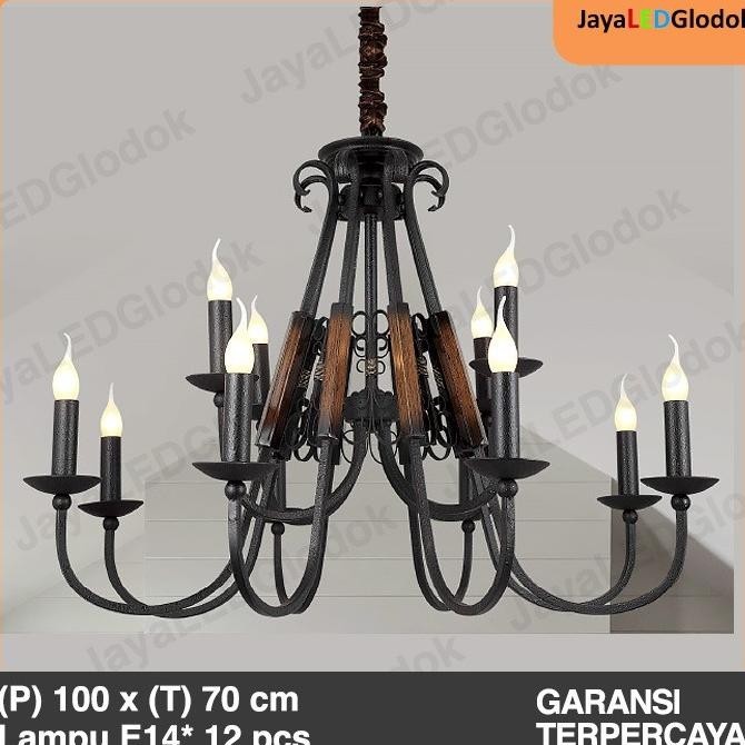 Lampu Gantung Industrial Klasik Hitam Ruang Tamu Hias Aksen Kayu Tua  Leonandriansyahstore