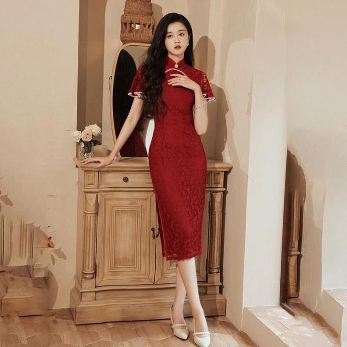 Sale Now Cheongsam Dress Wanita Cny/Cheongsam Import/Cheongsam Merah Stok Terbatas