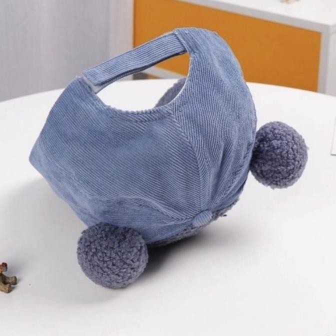 NEW PRODUK TOPI ANAK BALITA IMPORT BERUANG TELINGA POMPOM BUNYI KERINCING RATTLE 