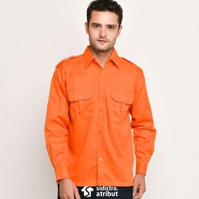 Ready Kemeja Seragam Kerja - Kemeja Pria - Kemeja Lapangan - Kemeja Orange Pengiriman Cepat