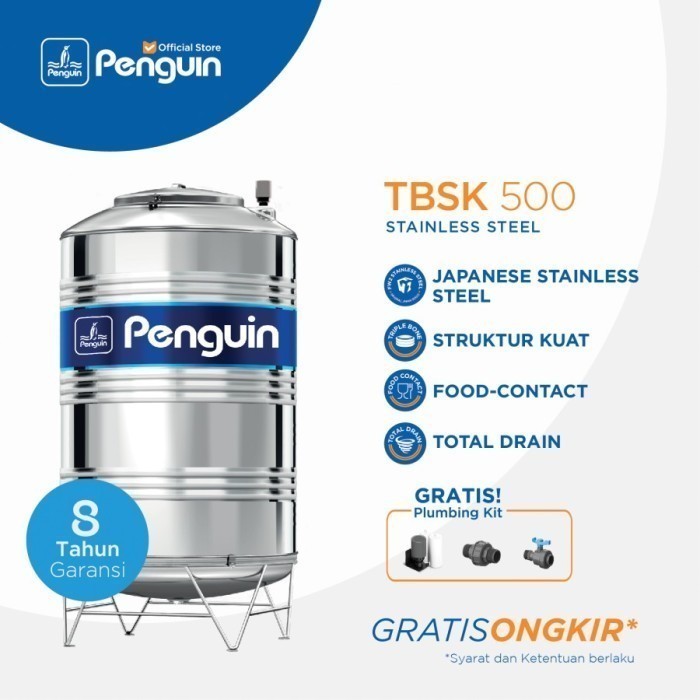 ✅Ready Toren / Tangki Air Penguin 500 Liter Stainless Pakai Kaki Tbsk 500 Berkualitas