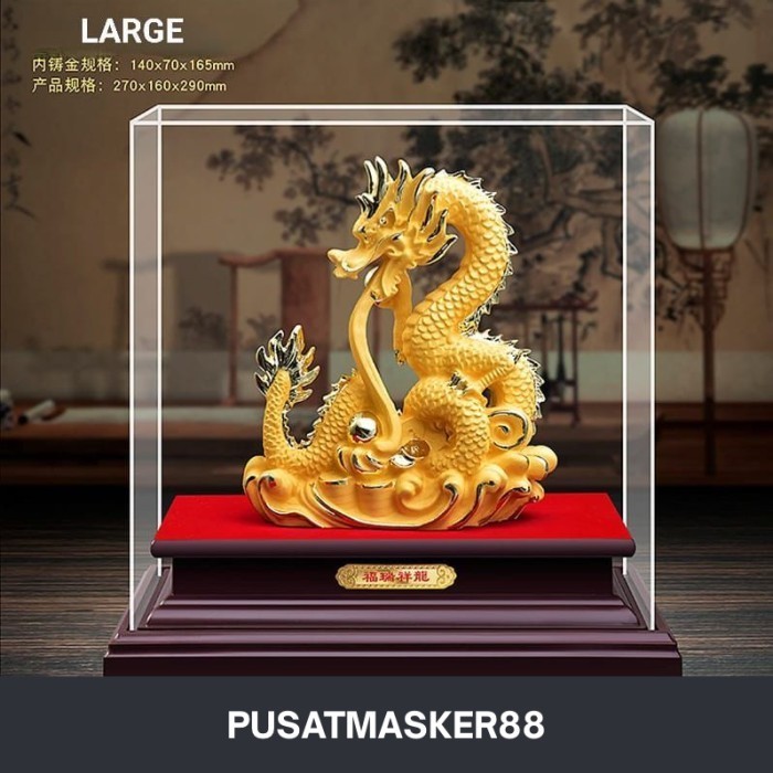 [Baru] New Patung Naga Emas Box Akrilik Diskon