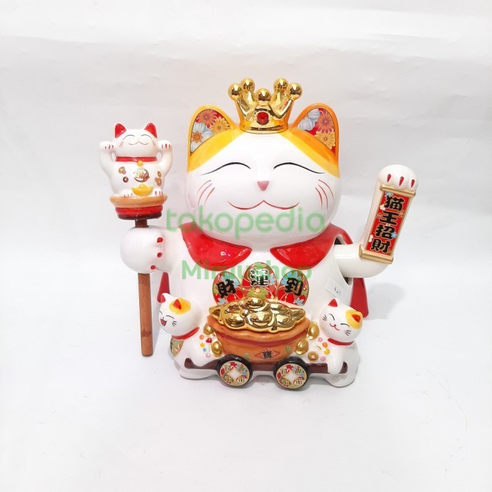 [Baru] Hiasan Patung Keramik Kucing Hoki Besar Mahkota 4211 Limited