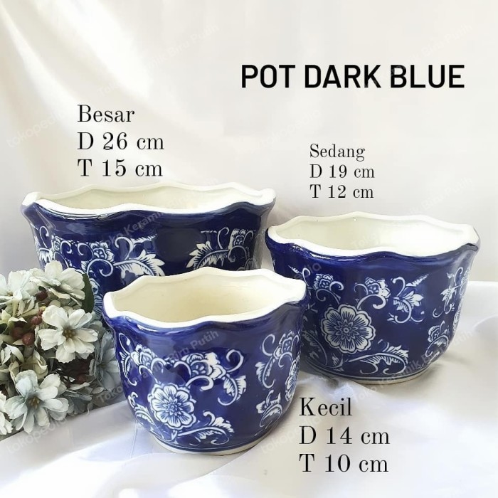 [New] Pot Dark Blue Keramik Biru Putih/ Pot Tanam Besar Ukuran 261914Cm Limited