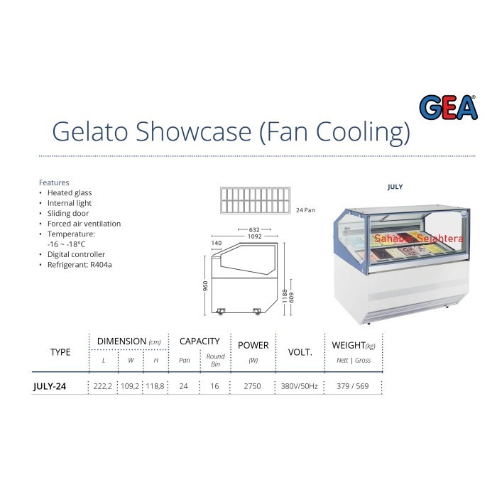 [New Ori] Gelato Showcase Fan Cooling Gea July-24 Pan Freezer Eskrim Terbaru