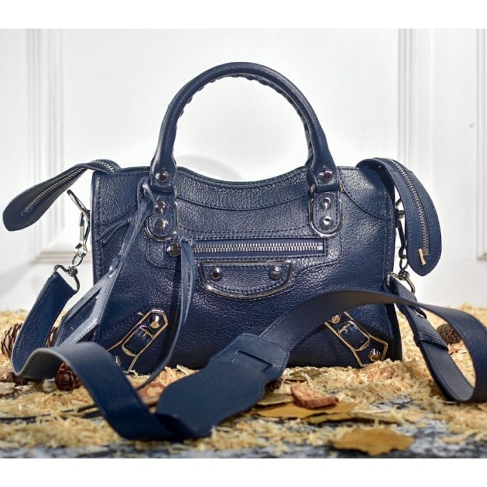 ✅New Balenciaga Mini City Blue Nuit Metallic Edge Shw Limited