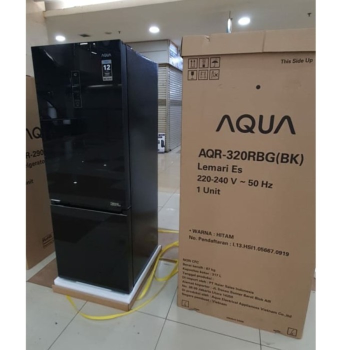 [Baru] Kulkas Aqua Aqr320Rbg-Bk Magic Cooling Inverter Glass Door Black New Limited