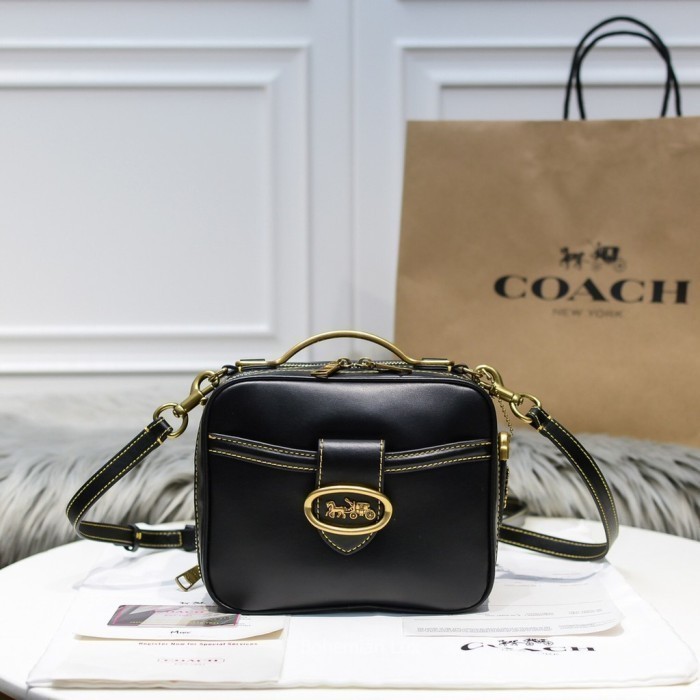 ✅New Coȧch Riley Crossbody Top Handle Bag In Black Glovetanned Leather Terbatas