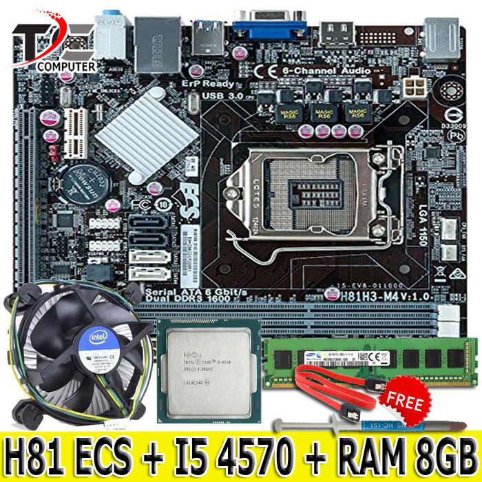 Mainboard Mobo LGA 1150 H81 I5 GEN4 HASWELL RAM 8GB