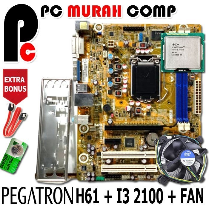 Mainboard Mobo Motherboard LGA 1155 H61 PEGATRON I3 2100 LENGKAP