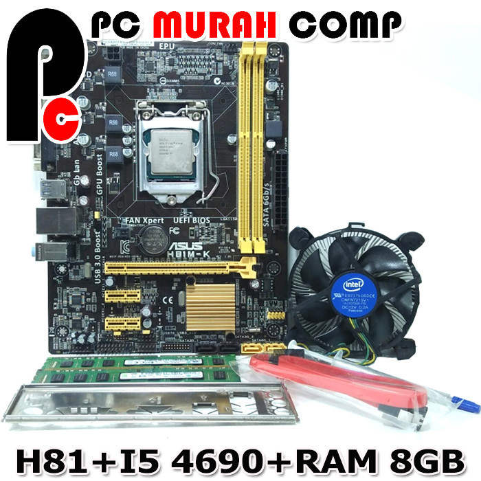 Mainboard Motherboard Mobo H81 dengan Processor dan Ram 8gb