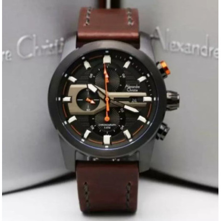 ✅New Ori Alexandre Christie Tali Kulit Ac 6270 Mclbrba Chronograph Black Patter Terbaru