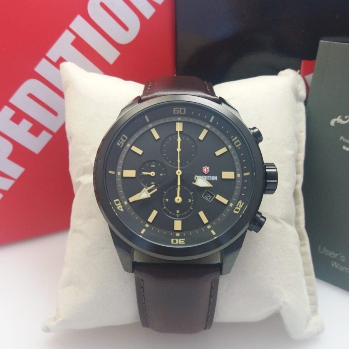 ✅New Jam Tangan Pria Expedition 6776 Black Brown Original Diskon