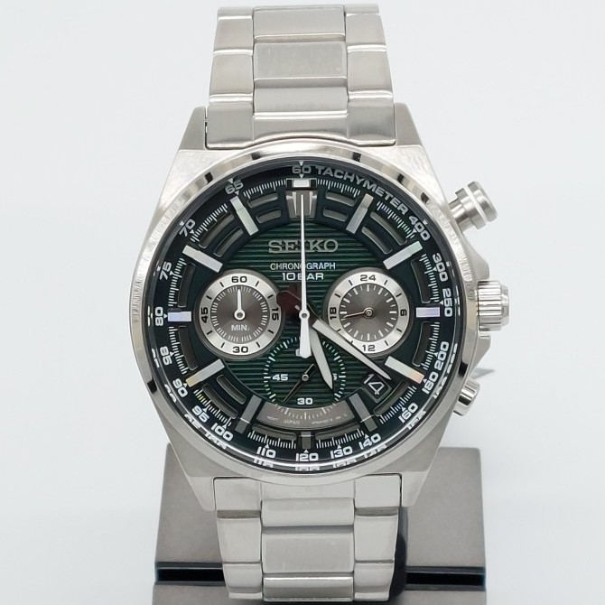 ✅Ori Jam Tangan Seiko Ssb405P1 Chronograph Wr100M Green Dial Ssb405 Quartz Limited