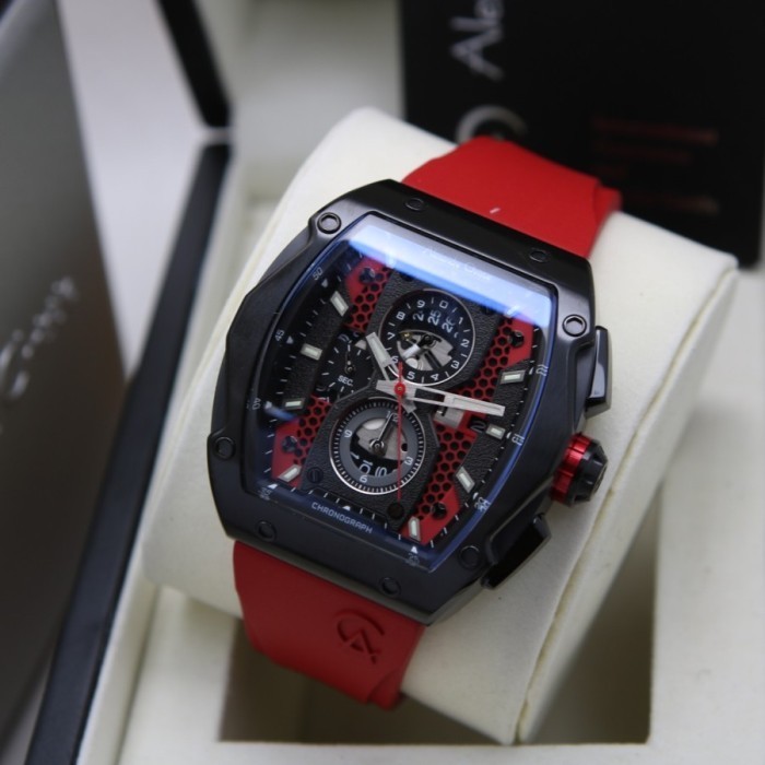 ✅New Ori Jam Tangan Alexandre Christie Pria Ac 6608 Original - Red Black Terbatas