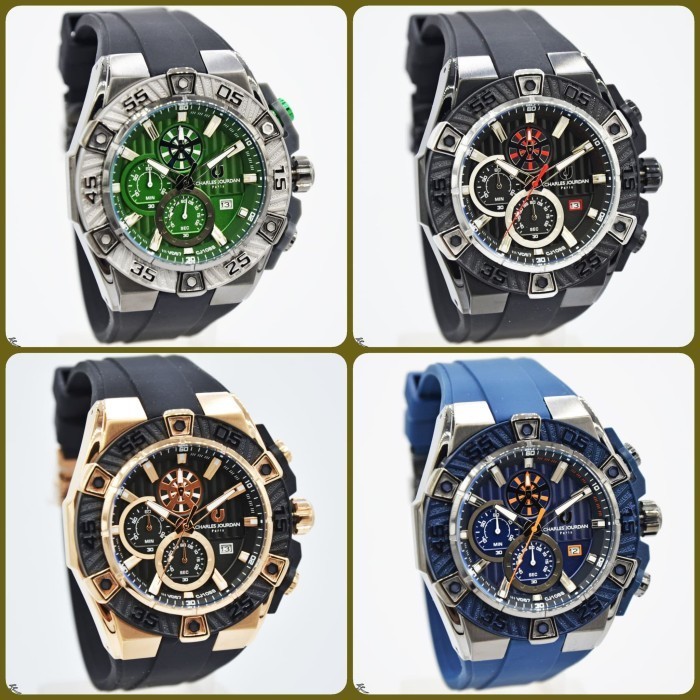 ✅Original Jam Tangan Pria Charles Jourdan Cj 1088 Rubber Karet Original Murah Diskon
