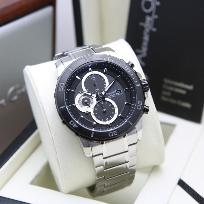 ✅New Ori Jam Tangan Pria Alexandre Christie Ac 6473 Ac6473 Silver Black Limited