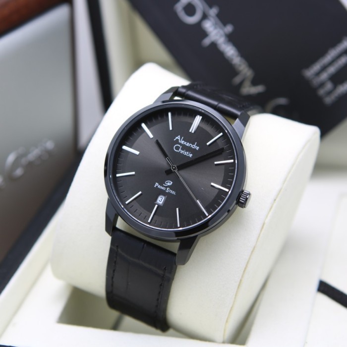 ✅Original Jam Pria Alexandre Christie Ac 1030 Ac1030 Black Leather Original Limited