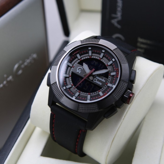 ✅Original Alexandre Christie Ac 9374 Black Red Double Time Pria Original Diskon