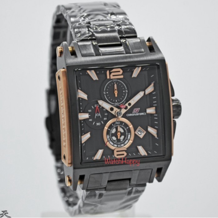 ✅Original Watchhappy Chronoforce 5312 5312G Cf 5312 Men Sport Black Rose Gold Berkualitas