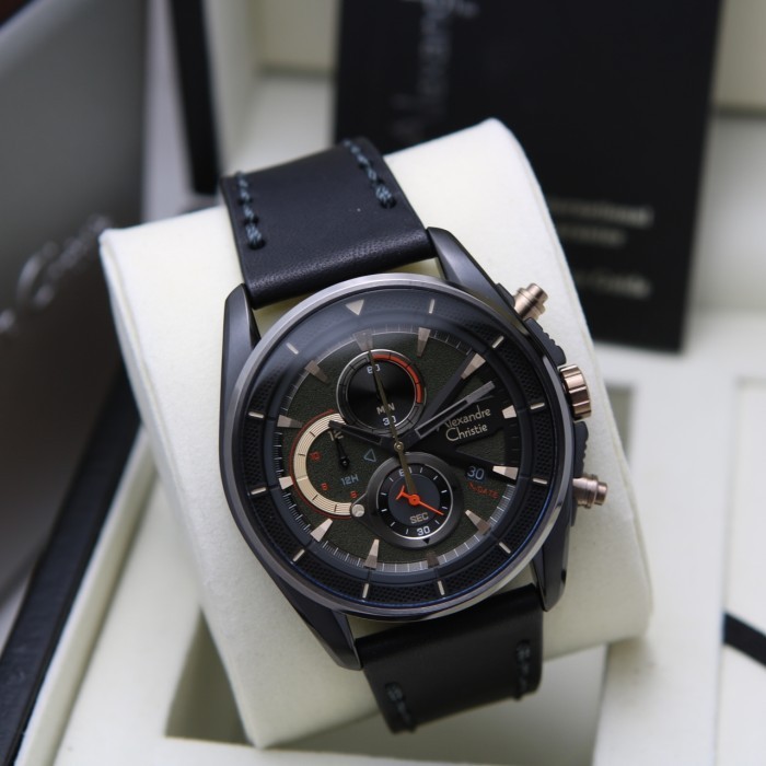 ✅Ori Jam Tangan Pria Alexandre Christie Ac 6662 Original Kulit - Black Limited