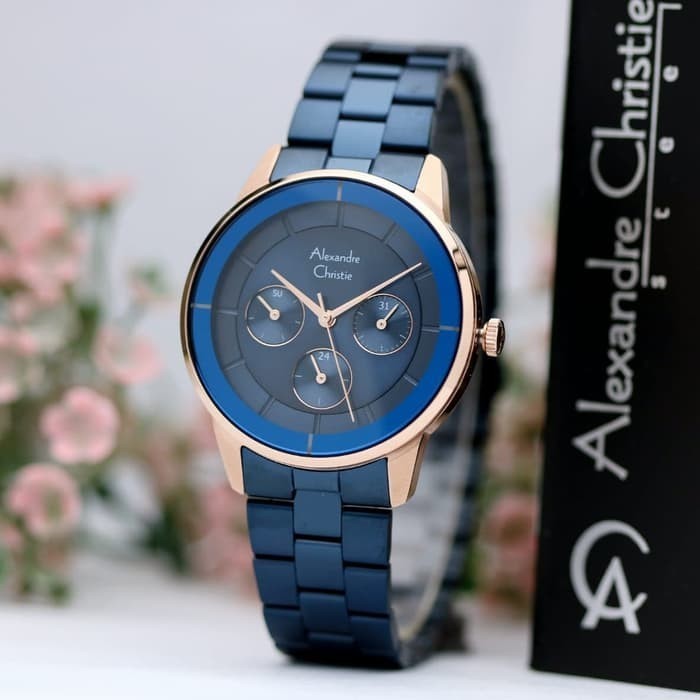 ✨Baru Jam Tangan Wanita Alexandre Christie Ac 2714 Original - Blue Rosegold Terbaru