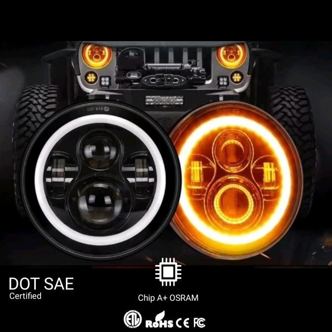 Daymaker DRL lampu depan LED 7 inch headlamp + SEIN jimny mobil motor