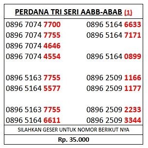 Perdana Cantik Tri - Three Seri AABB - ABAB - Nomor Cantik
