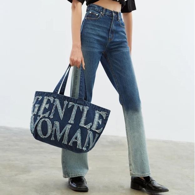 [Ori New] Gentle Woman Denim Tote Bag - Navy