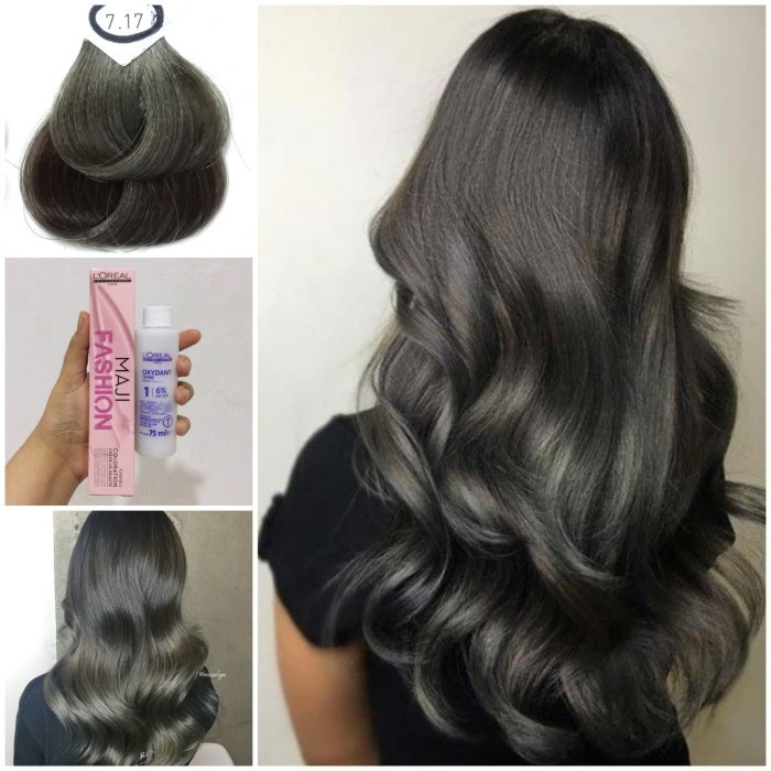 Loreal Maji Fashion 7.17 Gun Matte-Tel Ash Grey Dark Brown Cat Rambut
